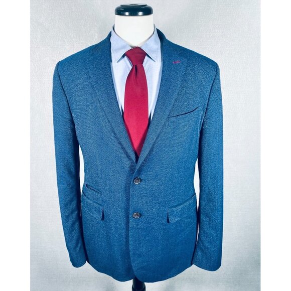 Ted Baker London Blazer Mens 42R Blue Stretch Softshell Sport Coat Jacket - Picture 2 of 15